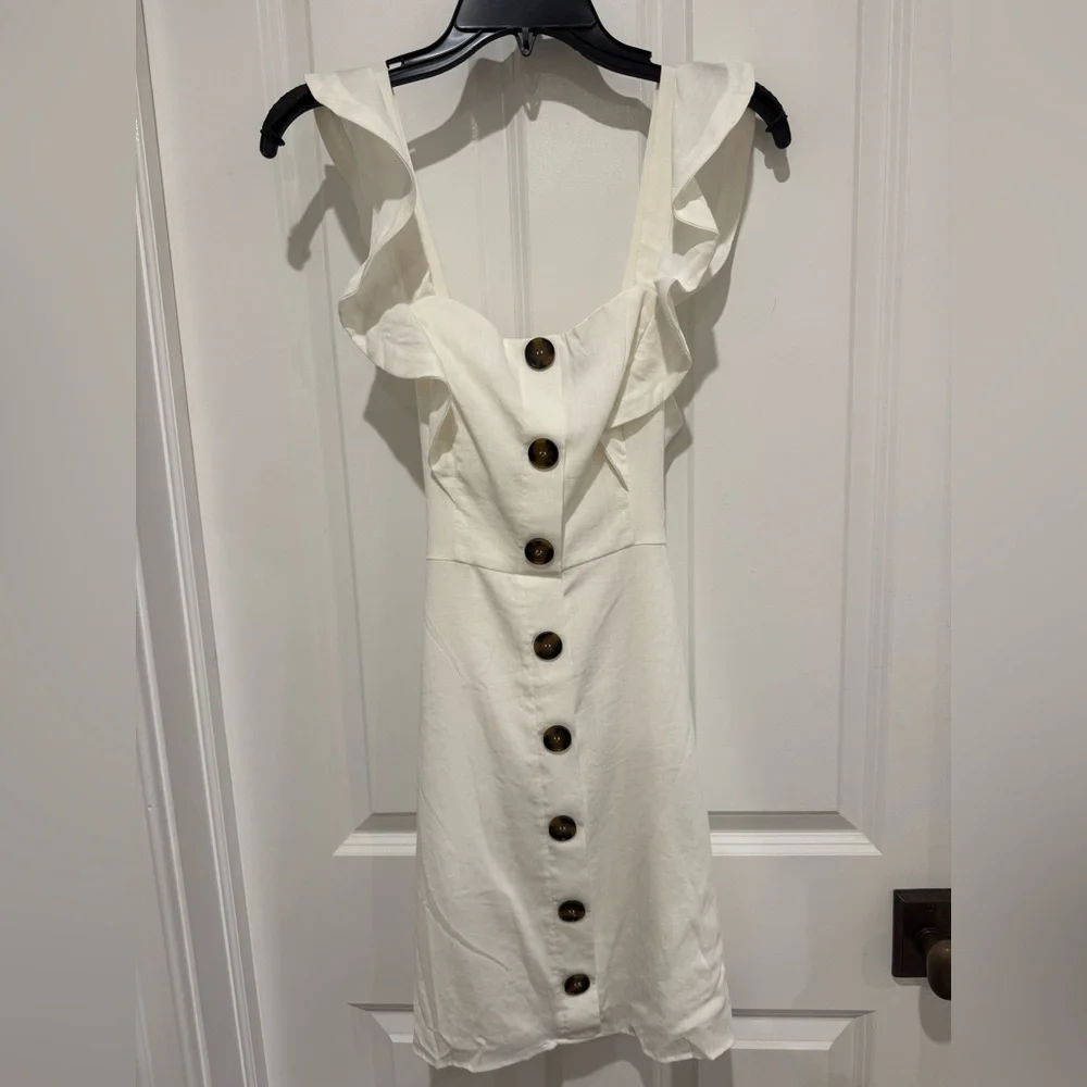 Aqua White Ruffled Button-Front Mini Dress - Picture 1 of 3